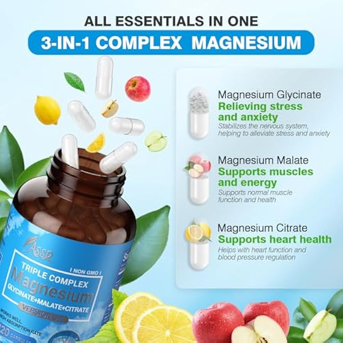 ASSR Triple Magnesium Complex – 300mg Magnesium Supplement with Glycinate, Malate & Citrate – Supports Relaxation, Muscle & Nerve Function – High Absorption, Vegan, Non-GMO, 120 Capsules - Image 3