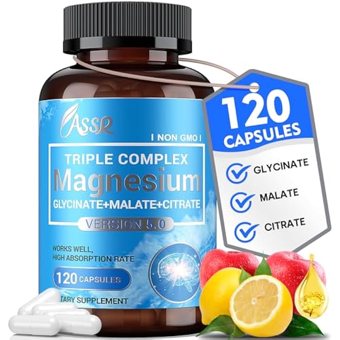 ASSR Triple Magnesium Complex – 300mg Magnesium Supplement with Glycinate, Malate & Citrate – Supports Relaxation, Muscle & Nerve Function – High Absorption, Vegan, Non-GMO, 120 Capsules - Image 1