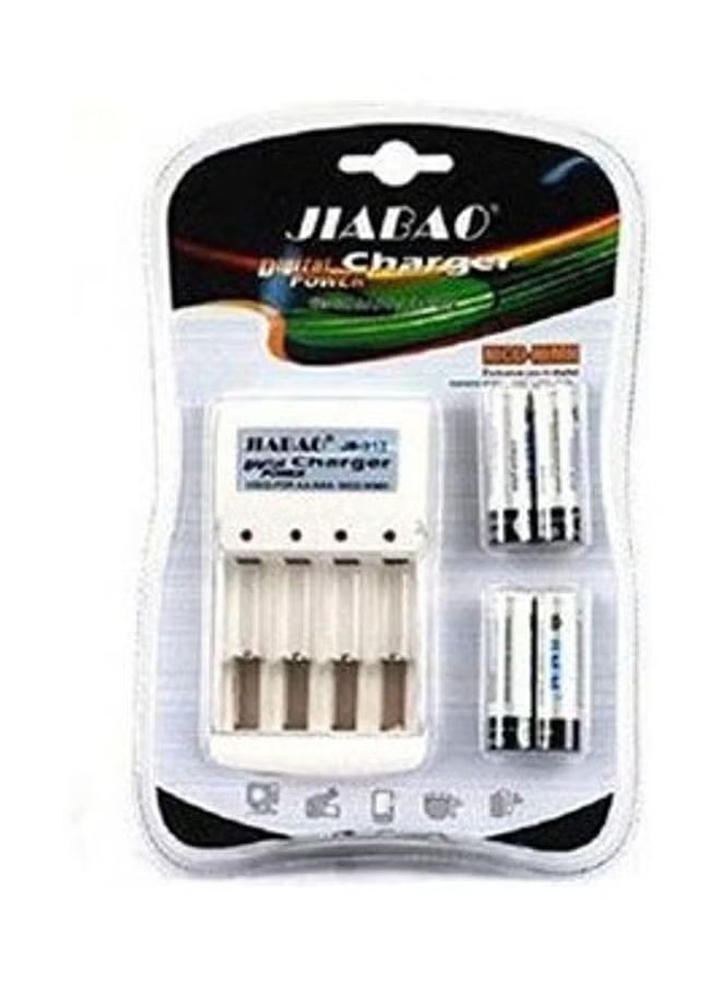 Jiabao - Battery Charger With 4 Pieces 600mAh AA Rechargeable Batteries Multicolour - Image 1