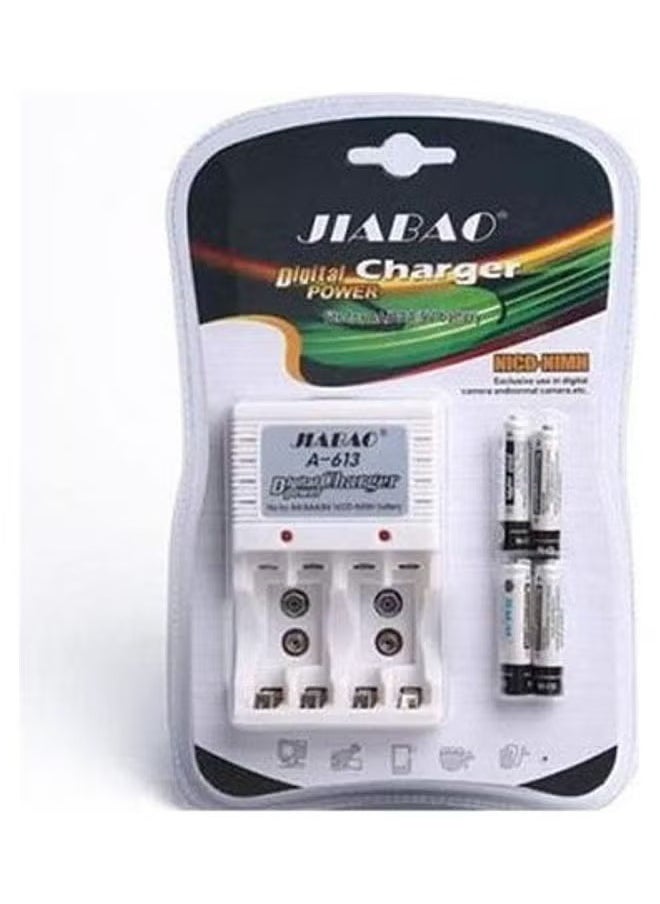 Jiabao - Battery Charger With 4 Pieces 600mAh AA Rechargeable Batteries Multicolour - Image 1