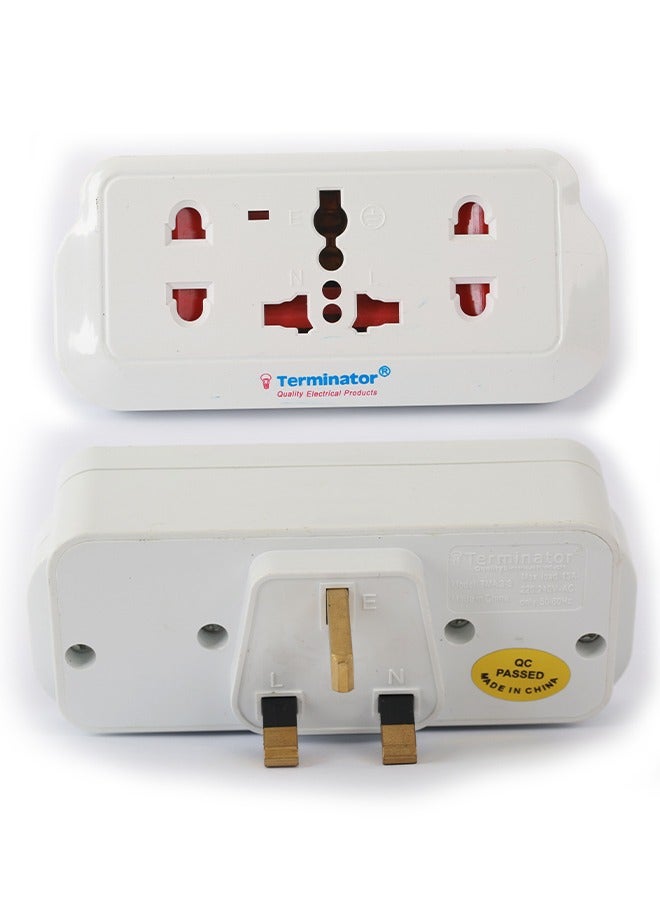 Terminator 3 Way Universal T Socket with One 3 Pin and Two 2 Pin Sockets 3 Pin Flat Plug - Image 2