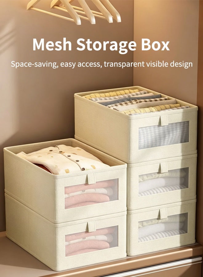 Wardrobe Clothes Organizer 2 Pack, Visible Jeans Storage Box, Foldable Drawer Organizer for Closet Clothing, Washable Storage Basket - Image 1