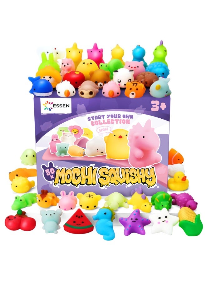 ESSEN Mochi Squishy Toys Set, Random 50 Pcs Squishies Cute Kawaii Squishy Toy Soft Stress Relief Fidget Toys Party Favors for Kids Boys Girls Goodie Bags Fillers Classroom Prizes Return Gifts for Birthday Party - Image 1