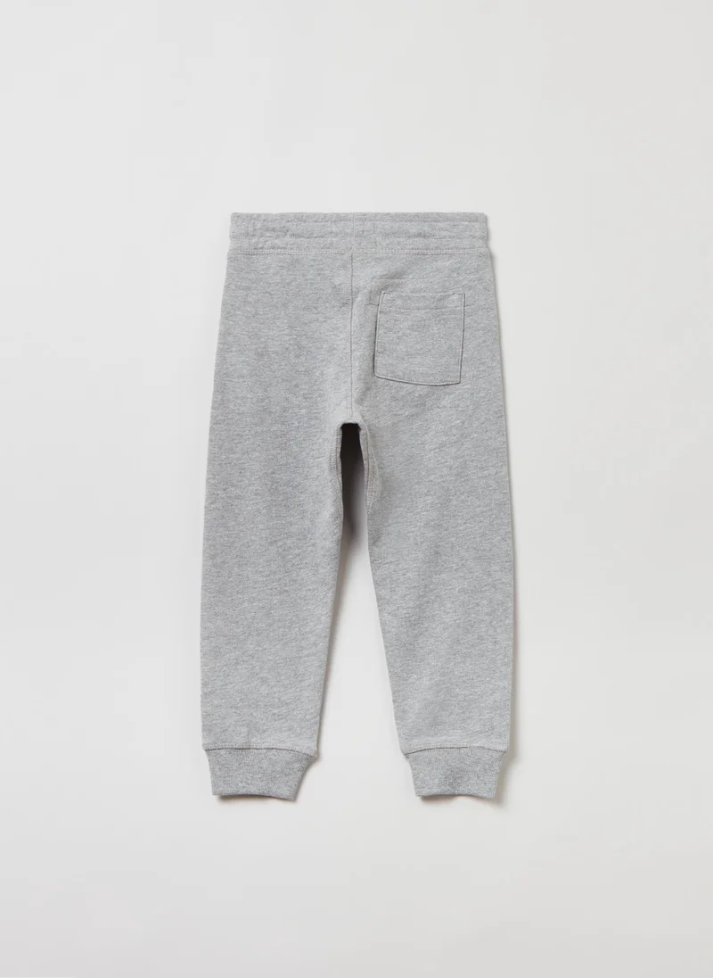 او في اس OVS Boys Solid Colour Plush Joggers With Drawstring