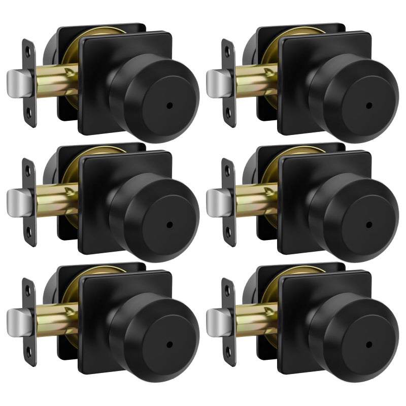 Haidms 6 Pack Black Door Knobs Interior, Privacy Interior Door Knob for Bedroom or Bathroom, Matte Black Door Knobs - Image 1