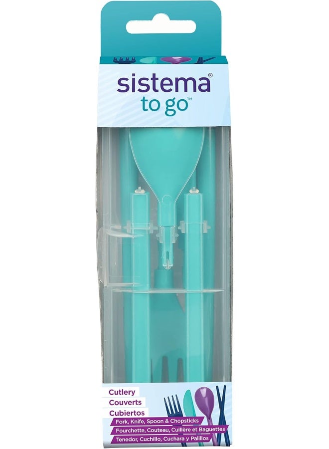 sistema مجموعة أدوات المائدة من سيستما تو غو، مجموعة مكونة من 4 قطع، لون أخضر مائل إلى الأزرق - Image 1