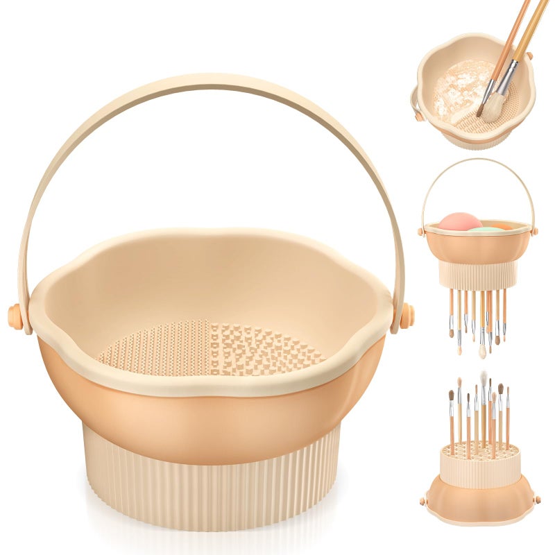 senbowe 3 in 1 Makeup Brush Cleaner Mat, Silicone Makeup Brush Cleaner Bowl Cosmetic Brushes Cleaning Pad Tool Organizer for Storage and Air Drying, Make Up Brush Washing Tool for Sponge - Image 1
