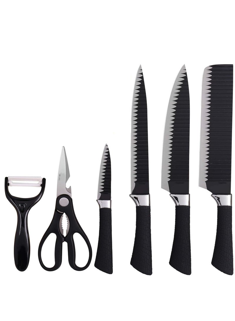 6-Piece Kitchen Knife Set – Professional Stainless Steel Cooking Knives with Ergonomic Non-Slip Handle, Includes Chef Knife, Meat Cleaver, Fruit Knife, Ceramic Peeler, Scissors & Gift Box  - Image 1
