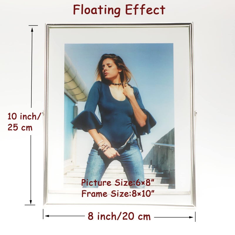 AhaGo Silver Floating Frame (8""x10""  Vertical)  For Picture 7x9  6x8  5x7  Tabletop Shelf Photo Frame  Classy Gift For Holiday  Birthday or Wedding  Home or Office D?cor - Image 2