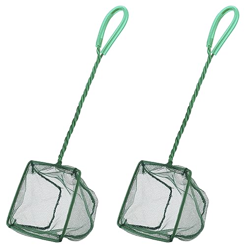 Pawfly Aquarium Fish Net with Braided Metal Handle Square Net with Soft Fine Mesh Sludge Food Residue Wastes Skimming Cleaning Net for Fish Tanks Small Koi Ponds and Pools, 2 Pack - Image 1
