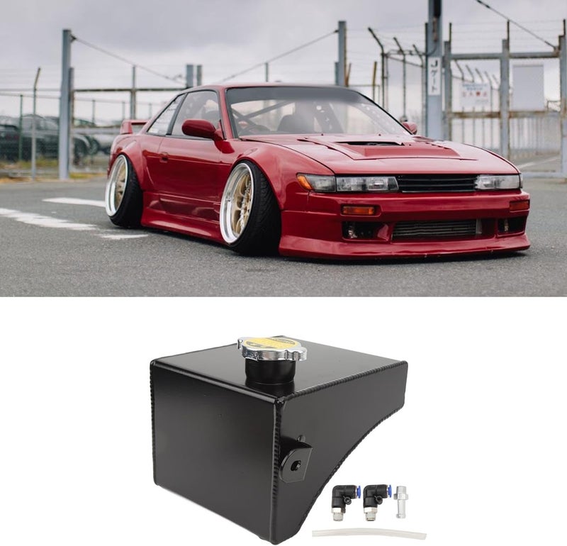 Coolant Overflow Tank Kit, Aluminum Radiator Expansion Tank for S13 S14 S15 1989-1994 - Leak Prevention, Durable - Material, Easy Installation for Engine Cooling (Black) - Image 3