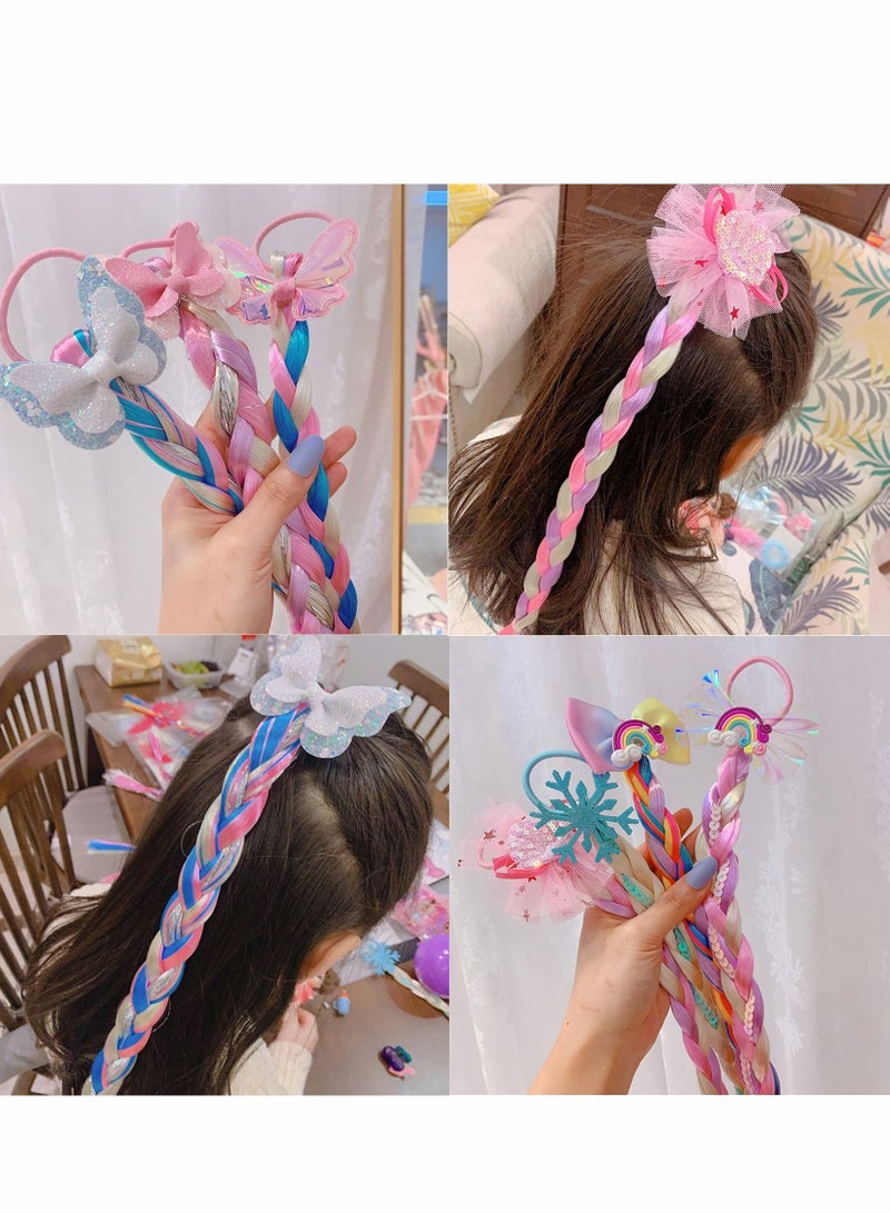 Excefore إضافات شعر ضفائر ملونة للأطفال، 8 قطع مزيفة مع أربطة مطاطية، ذيول، bows، قطع شعر صناعية لامعة، ضفائر للنساء والأطفال والفتيات، تسريحات حفلات، كوسبلاي، تنكر - Image 2