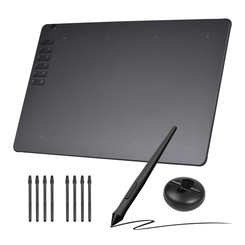 T1161 Graphics Drawing Tablet Ultra-thin Art Creation Sketch with Battery-free Stylus 8 Pen Nibs 8192 Levels Pressure 12 Customized Shortcut Keys Compatible with Windows Android OTG - Image 1