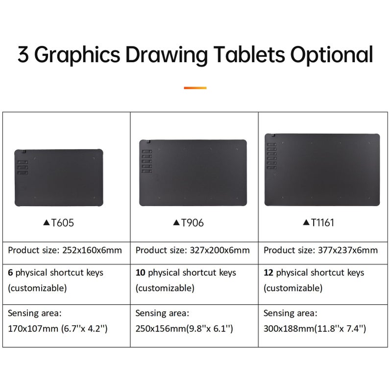 T1161 Graphics Drawing Tablet Ultra-thin Art Creation Sketch with Battery-free Stylus 8 Pen Nibs 8192 Levels Pressure 12 Customized Shortcut Keys Compatible with Windows Android OTG - Image 4