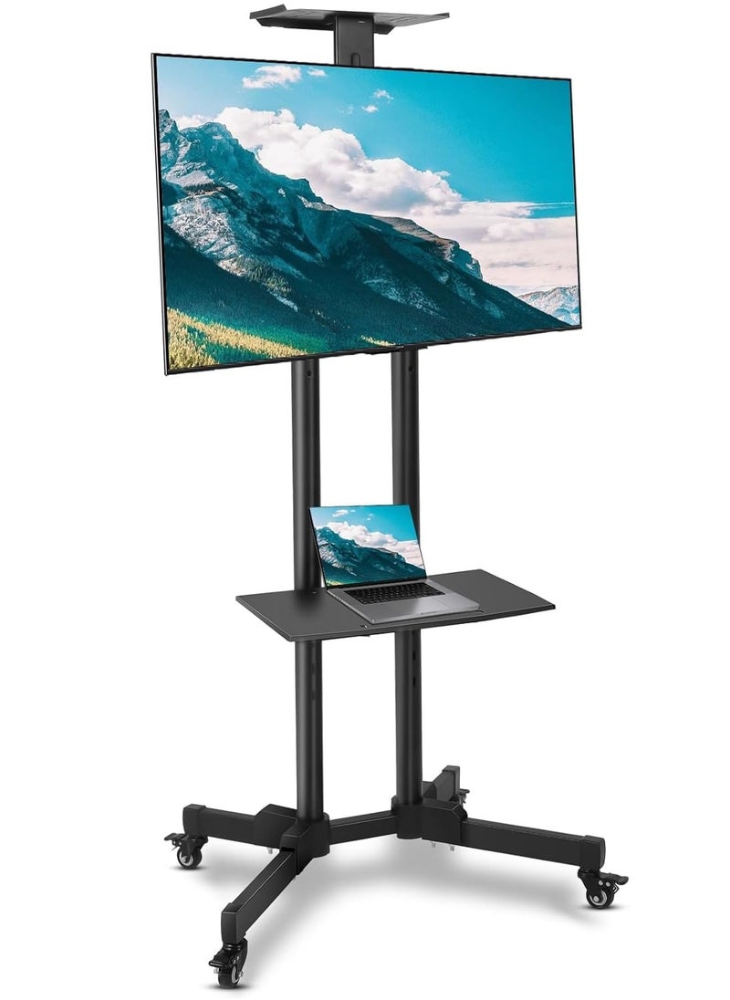 SKY-TOUCH - Mobile TV Stand Rolling TV Cart for 32-65 Inch,Height Adjustable Floor TV Stand,Lockable Wheels&Removable Shelf for LCD LED 4K Flat Curved TV,110 lbs,Max VESA 600x400mm,180x76x56cm,Black - Image 1