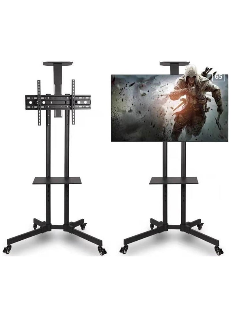 SKY-TOUCH - Mobile TV Stand Rolling TV Cart for 32-65 Inch,Height Adjustable Floor TV Stand,Lockable Wheels&Removable Shelf for LCD LED 4K Flat Curved TV,110 lbs,Max VESA 600x400mm,180x76x56cm,Black - Image 1