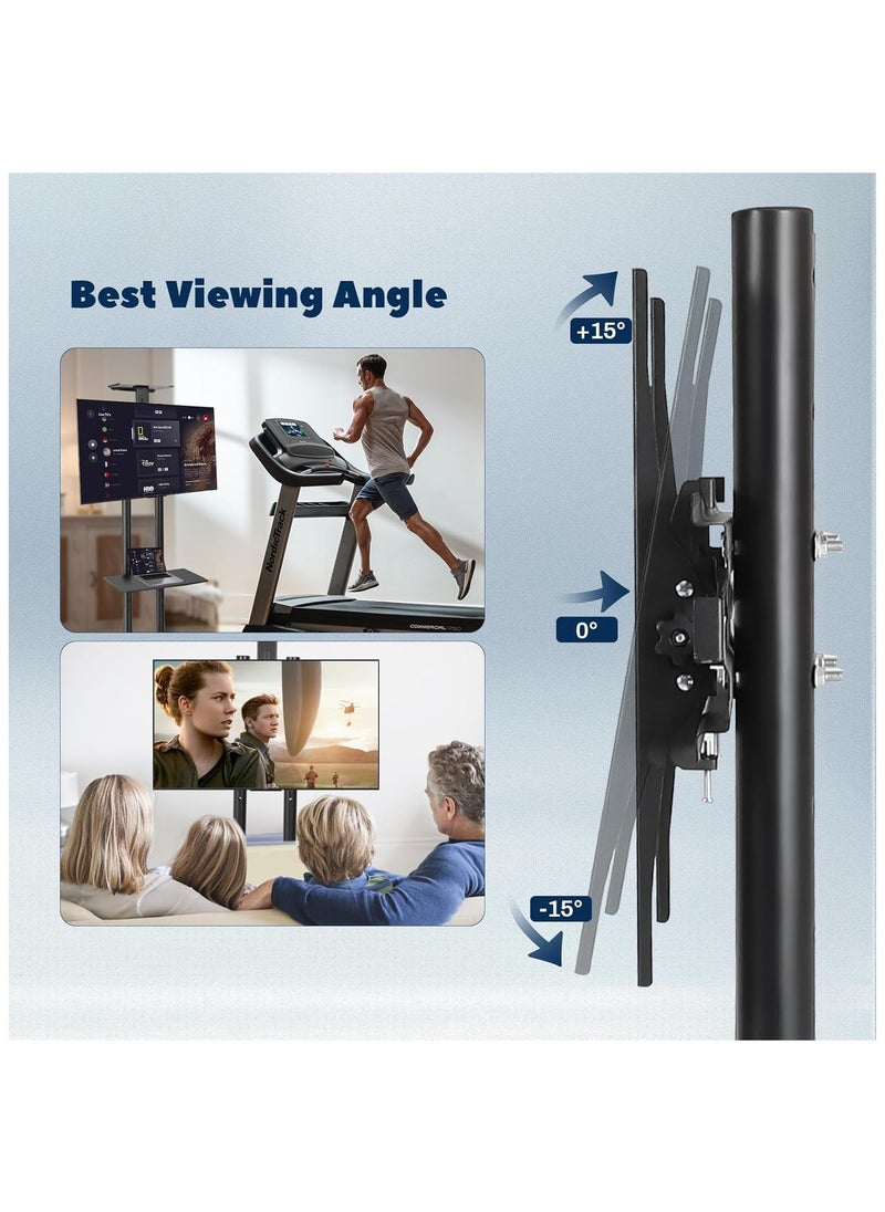 SKY-TOUCH - Mobile TV Stand Rolling TV Cart for 32-65 Inch,Height Adjustable Floor TV Stand,Lockable Wheels&Removable Shelf for LCD LED 4K Flat Curved TV,110 lbs,Max VESA 600x400mm,180x76x56cm,Black - Image 1