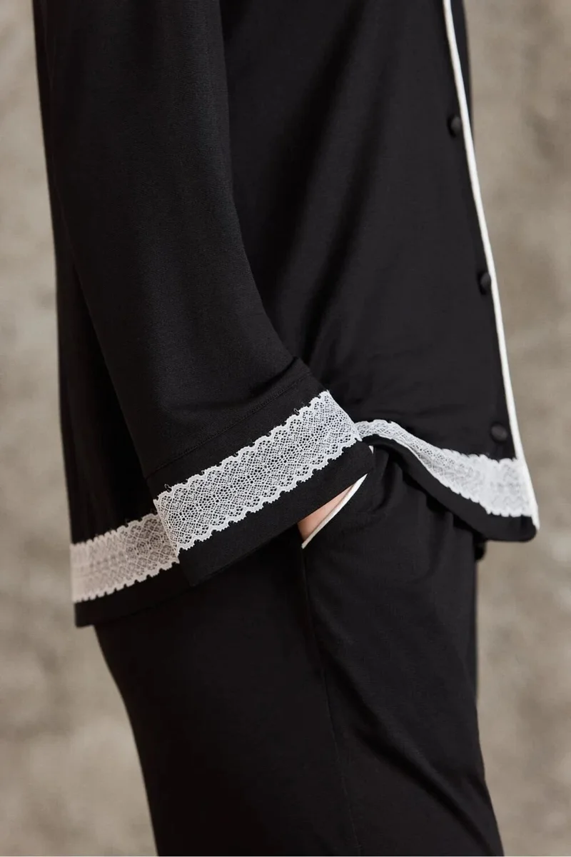 بيير كاردان 2200 Women's Long Sleeve Shirt Pajama Set-Black
