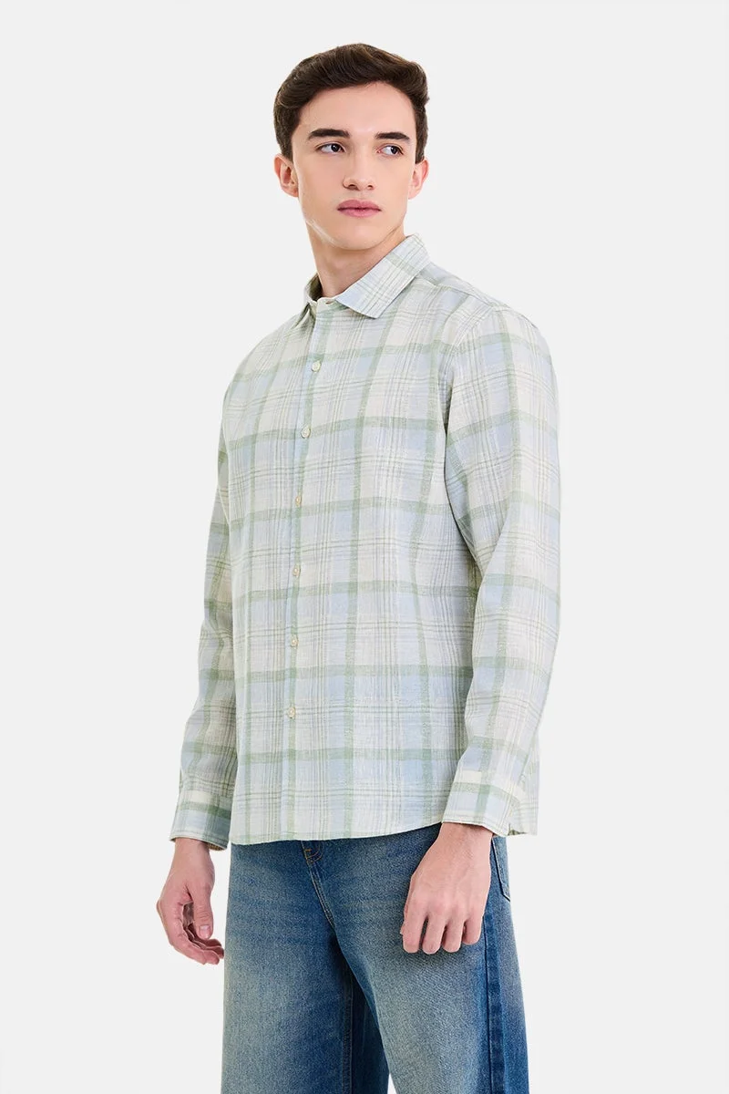 سنيتش Light Blue Checkered Long Sleeve Regular Fit Casual Shirt