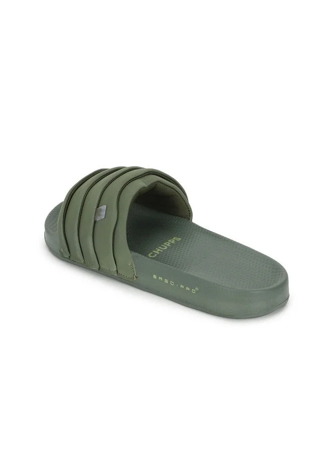 CHUPPS Green PU Sliders for Women