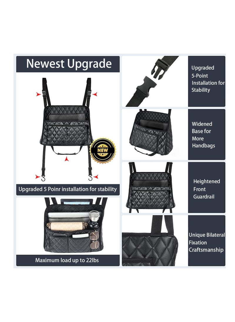 Y&D - Car Handbag Purse Holder Between Seats, Auto Seat Leather Organizer Pocket, Front Bag Box Storage for Cell Phone Document, Backseat Barrier Kids Pet, Fits Most Vehicles (Black) - Image 1