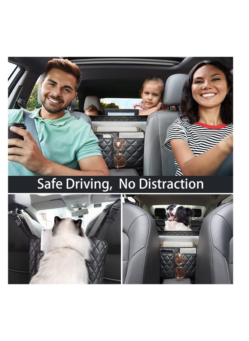 Y&D - Car Handbag Purse Holder Between Seats, Auto Seat Leather Organizer Pocket, Front Bag Box Storage for Cell Phone Document, Backseat Barrier Kids Pet, Fits Most Vehicles (Black) - Image 1