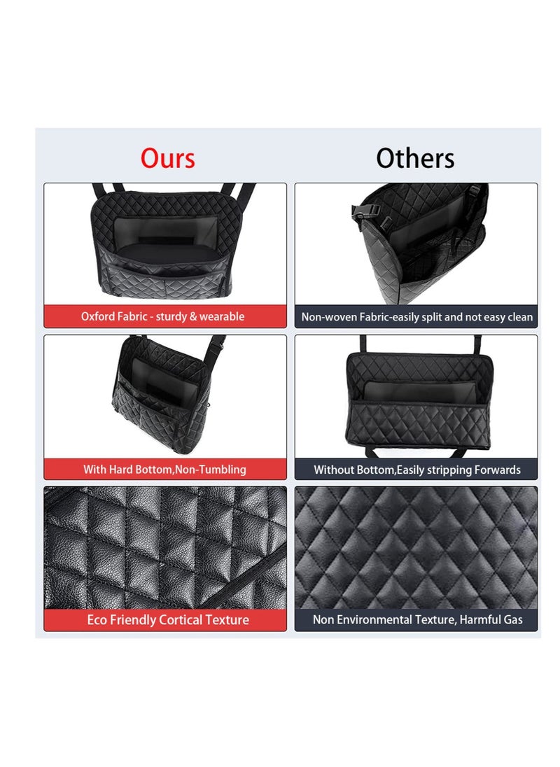 Y&D - Car Handbag Purse Holder Between Seats, Auto Seat Leather Organizer Pocket, Front Bag Box Storage for Cell Phone Document, Backseat Barrier Kids Pet, Fits Most Vehicles (Black) - Image 1