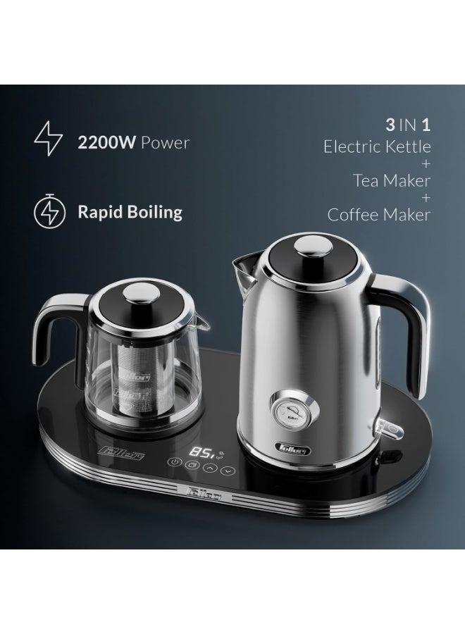 Feller 2200 W 2-in-1 Retro Teamaker/Coffee Maker +1.7L Stainless Steel Electric Kettle with Strix, Adjustable Touch Teapot Temp+LED Display - Image 2