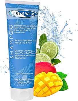 TRISWIM Chlorine Removal Shampoo After Swim Care Moisturising AntiChlorine Vegan Shampoo For Swimmers Removes Green Tint Lime Mango 251ml - Image 1