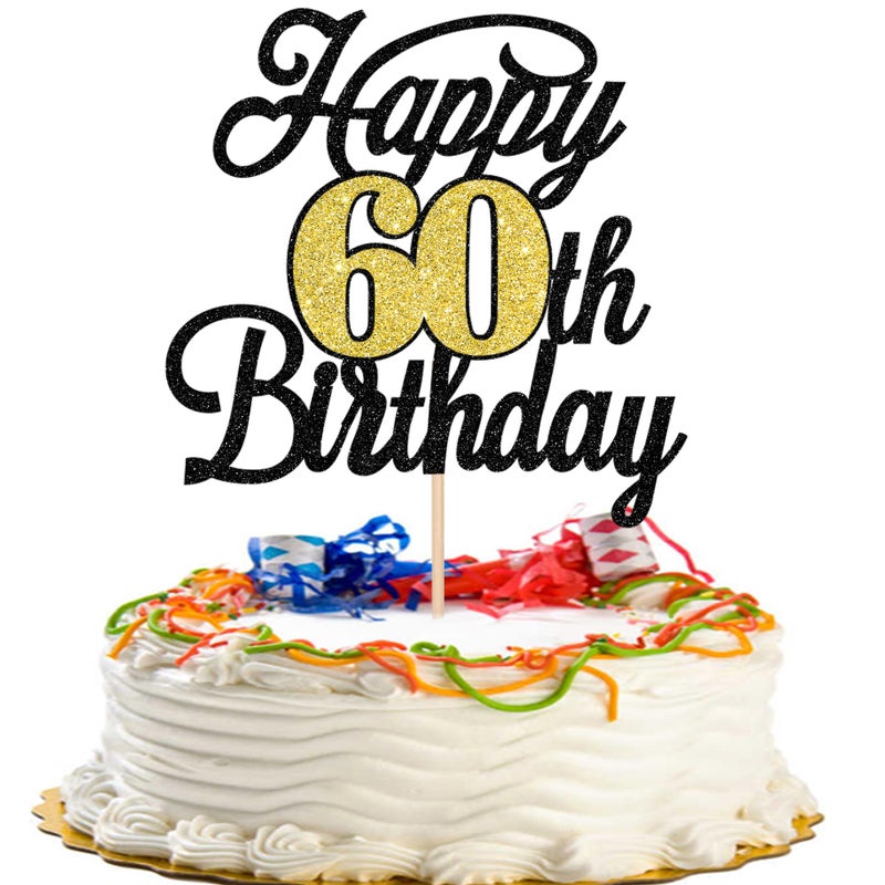 RSSTARXI 1 حزمة سعيد 60 كعكة عيد ميلاد توببر بريق 60 رائع الديكور كعكة الرائعة مرحبا 60 هتافات إلى 60 سنة اختيار كعكة لالتقاط عيد ميلاد سعيد 60 - Image 1