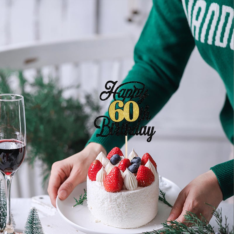 RSSTARXI 1 حزمة سعيد 60 كعكة عيد ميلاد توببر بريق 60 رائع الديكور كعكة الرائعة مرحبا 60 هتافات إلى 60 سنة اختيار كعكة لالتقاط عيد ميلاد سعيد 60 - Image 4