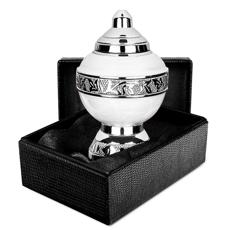 Trupoint Memorials Small Urns for Human Ashes Keepsake Decorative Mini Cremation Urn for Adult Men and Women Small White with Silver Lining
