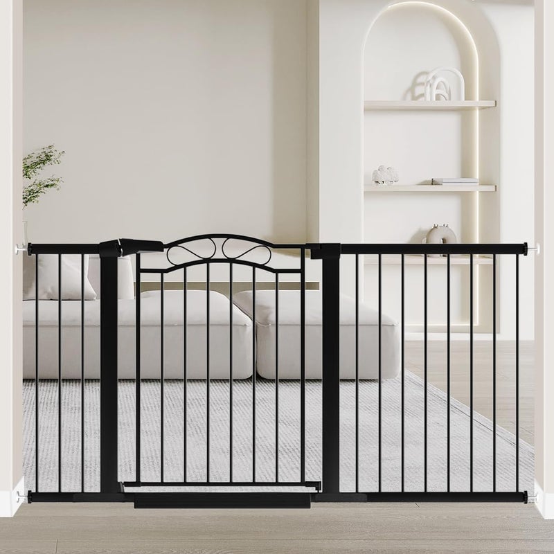 Fairy Baby Black Baby Gate with DoorWalk Through Baby Gates for Stairs Pressure Mounted no DrillIndoor Tension Metal Child Pet Dog Safety Gate 59846259 Wide - Image 1