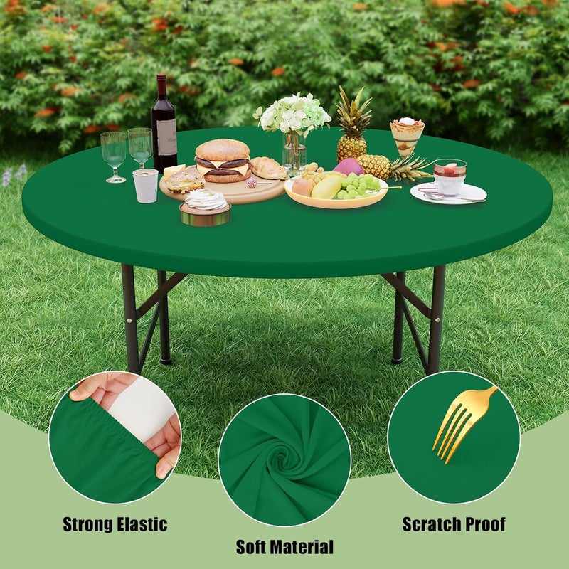 misaya 2 Packs Round Spandex Tablecloths, Stretch Elastic Tablecloth Cover Fits for 31"-35" Round Tables, Washable Polyester Table Cloth for Dining, Outdoor and Indoor, Emerald Green - Image 5
