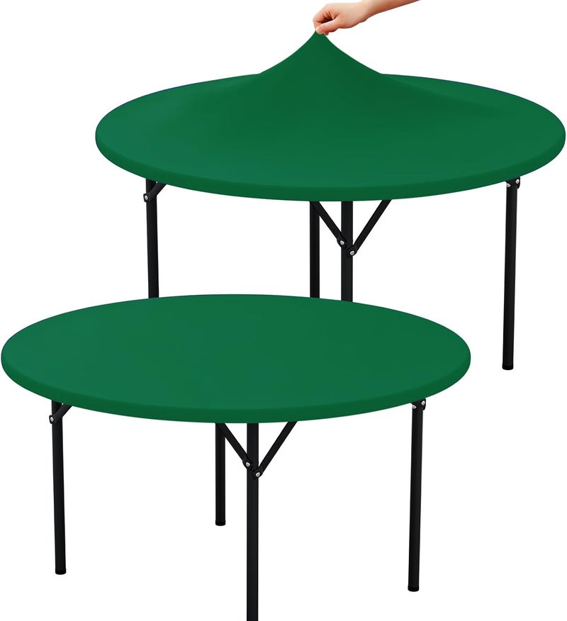 misaya 2 Packs Round Spandex Tablecloths, Stretch Elastic Tablecloth Cover Fits for 31"-35" Round Tables, Washable Polyester Table Cloth for Dining, Outdoor and Indoor, Emerald Green - Image 1