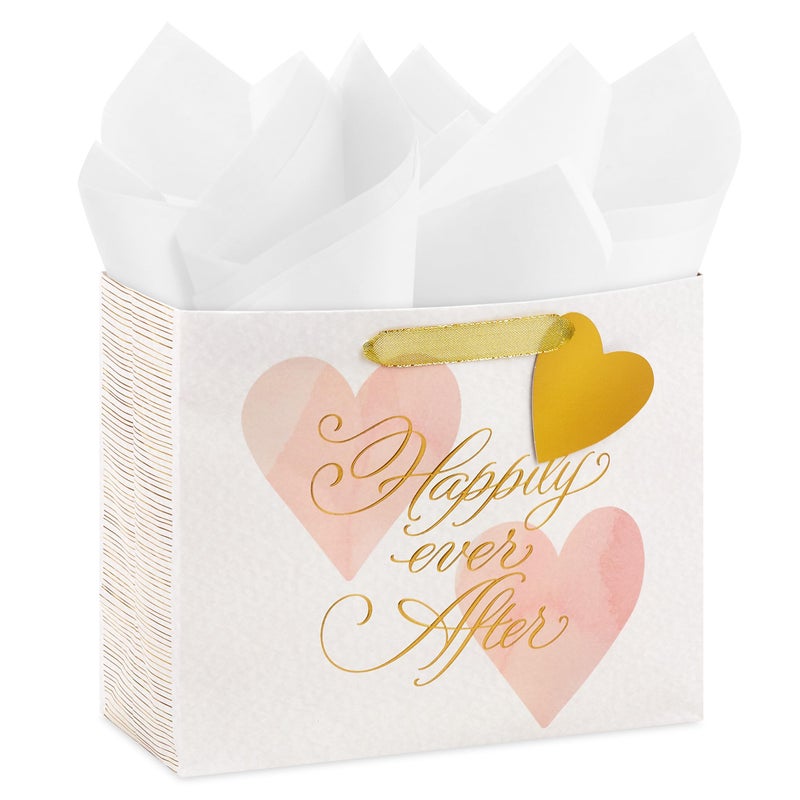 Hallmark 7" Medium Horizontal Gift Bag with Tissue Paper (Happy Ever After) for Weddings, Engagements, Bridal Showers - Image 1