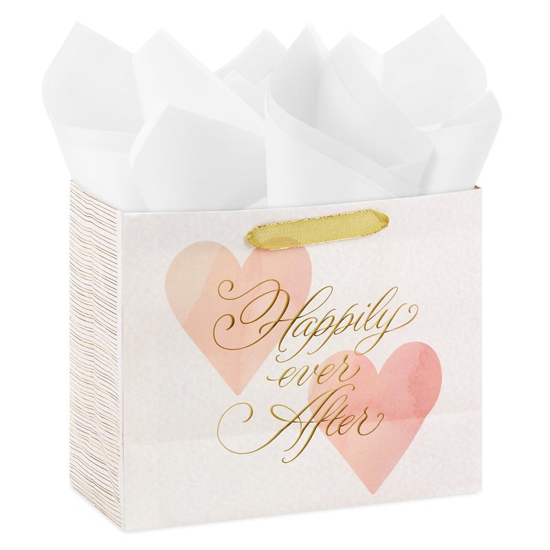 Hallmark 7" Medium Horizontal Gift Bag with Tissue Paper (Happy Ever After) for Weddings, Engagements, Bridal Showers - Image 4