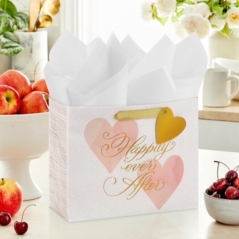 Hallmark 7" Medium Horizontal Gift Bag with Tissue Paper (Happy Ever After) for Weddings, Engagements, Bridal Showers - Image 2