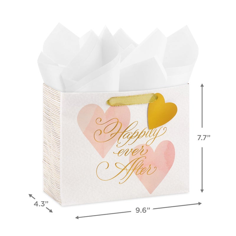 Hallmark 7" Medium Horizontal Gift Bag with Tissue Paper (Happy Ever After) for Weddings, Engagements, Bridal Showers - Image 3
