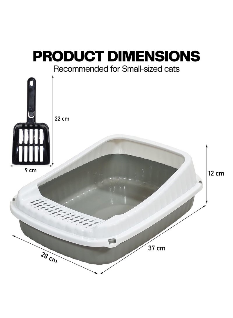 NNC PETS Semi-enclosed cat litter box with Litter scoop, High sides, Grid design, and detachable design, Durable lightweight cat toilet, Suitable for Indoor/Outdoor use, Easy to clean, 37 cm (Grey) - Image 2