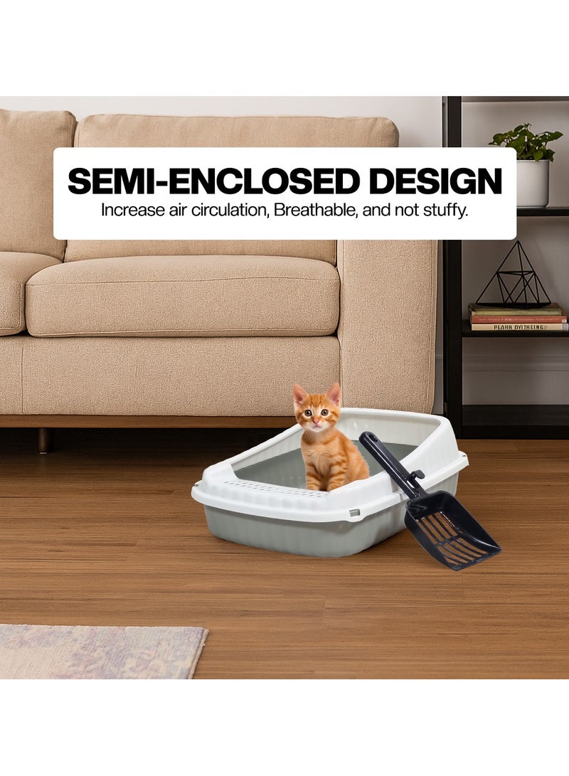 NNC PETS Semi-enclosed cat litter box with Litter scoop, High sides, Grid design, and detachable design, Durable lightweight cat toilet, Suitable for Indoor/Outdoor use, Easy to clean, 37 cm (Grey) - Image 5