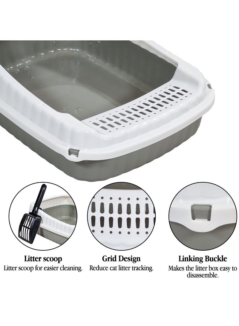 NNC PETS Semi-enclosed cat litter box with Litter scoop, High sides, Grid design, and detachable design, Durable lightweight cat toilet, Suitable for Indoor/Outdoor use, Easy to clean, 37 cm (Grey) - Image 3
