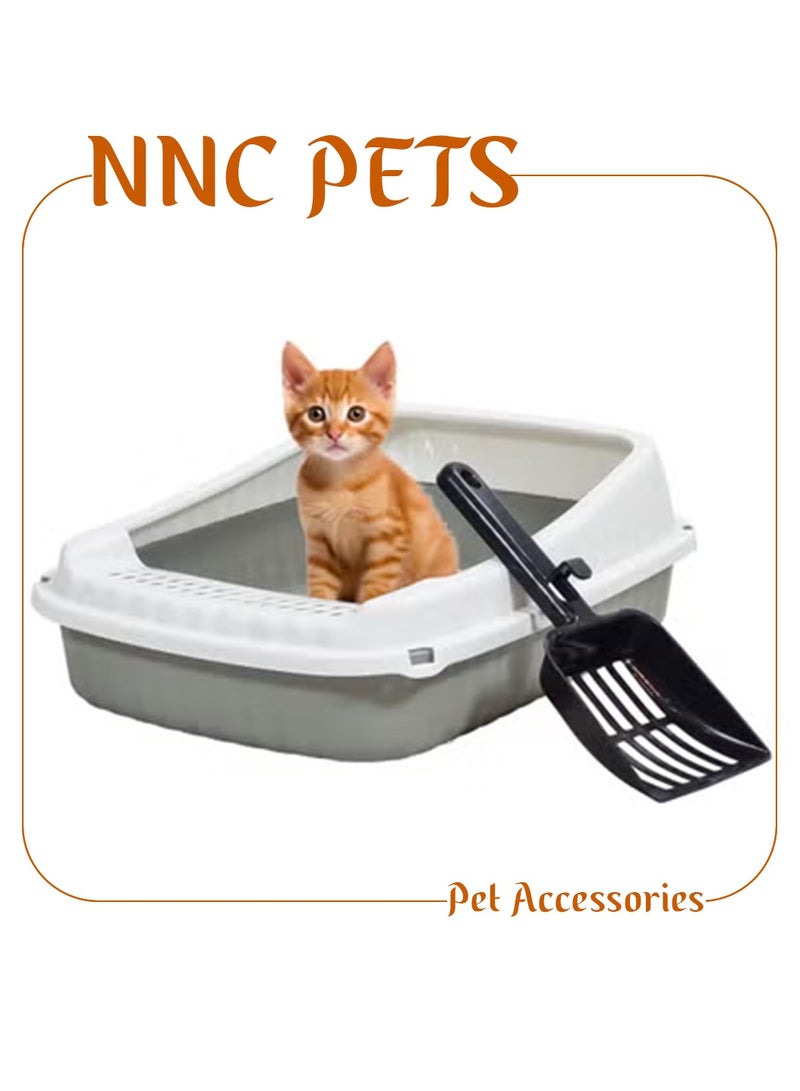 NNC PETS Semi-enclosed cat litter box with Litter scoop, High sides, Grid design, and detachable design, Durable lightweight cat toilet, Suitable for Indoor/Outdoor use, Easy to clean, 37 cm (Grey) - Image 1
