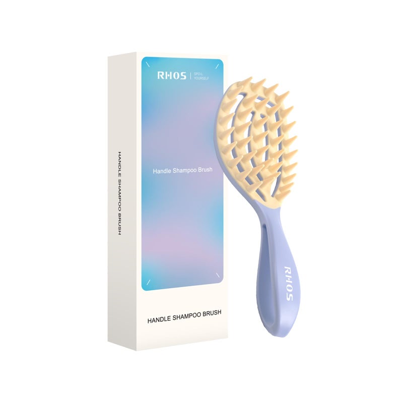RHOS Scalp Massager, Shampoo Brush with Handle, Curved Vented Hair Scrubber, Scalp Brush for Wet & Dry Hair (Purple) - Image 1
