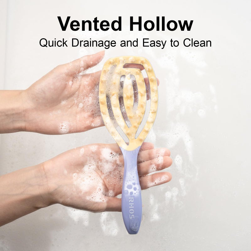 RHOS Scalp Massager, Shampoo Brush with Handle, Curved Vented Hair Scrubber, Scalp Brush for Wet & Dry Hair (Purple) - Image 2