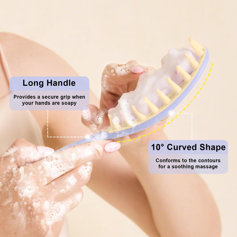 RHOS Scalp Massager, Shampoo Brush with Handle, Curved Vented Hair Scrubber, Scalp Brush for Wet & Dry Hair (Purple) - Image 4