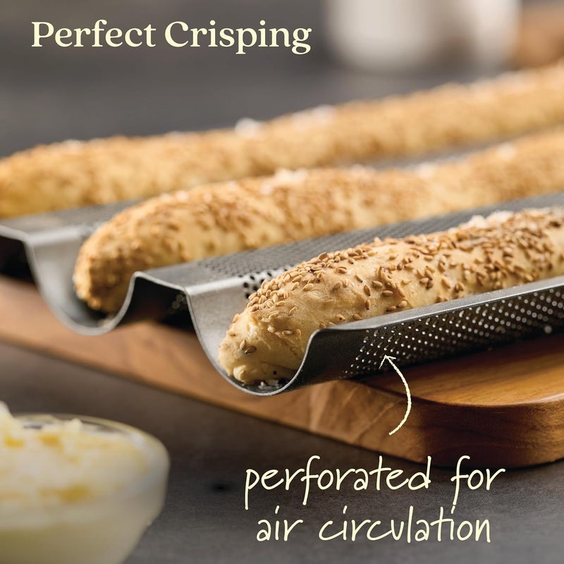 Anolon Advanced Nonstick Perforated Baguette Pan  Tray for Baking Bread  3Loaf Graphite Gray - Image 5