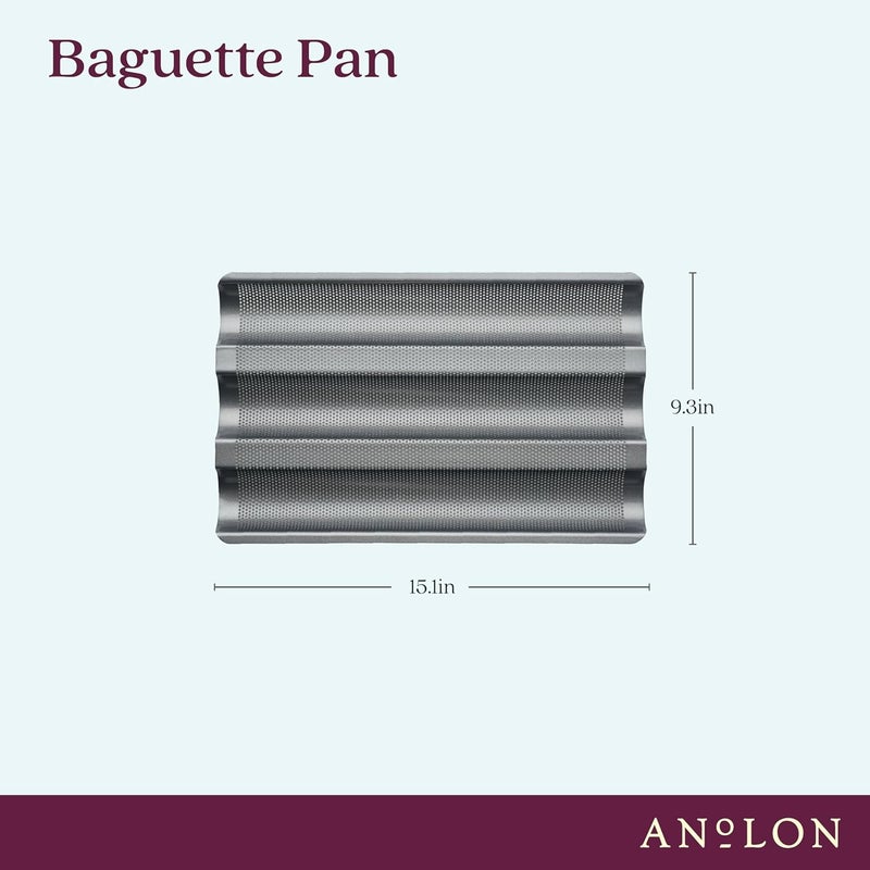 Anolon Advanced Nonstick Perforated Baguette Pan  Tray for Baking Bread  3Loaf Graphite Gray - Image 3