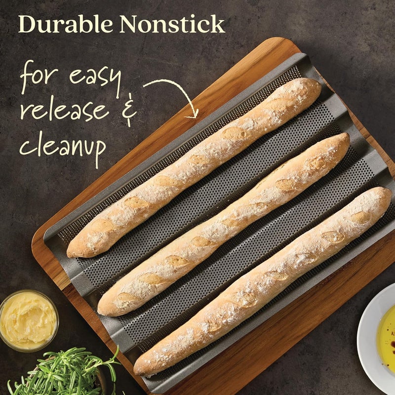 Anolon Advanced Nonstick Perforated Baguette Pan  Tray for Baking Bread  3Loaf Graphite Gray - Image 4