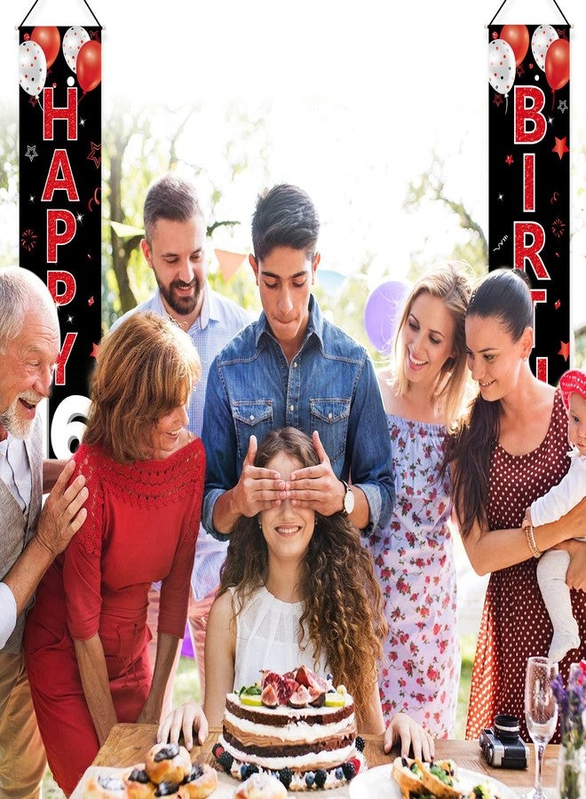 Parfundg Red and Black 16th Birthday Decorations Door Banner for Women, Red Black Happy 16 Birthday Porch Sign Party Supplies, Sixteen Year Old Birthday Backdrop for Outdoor Indoor - Image 5